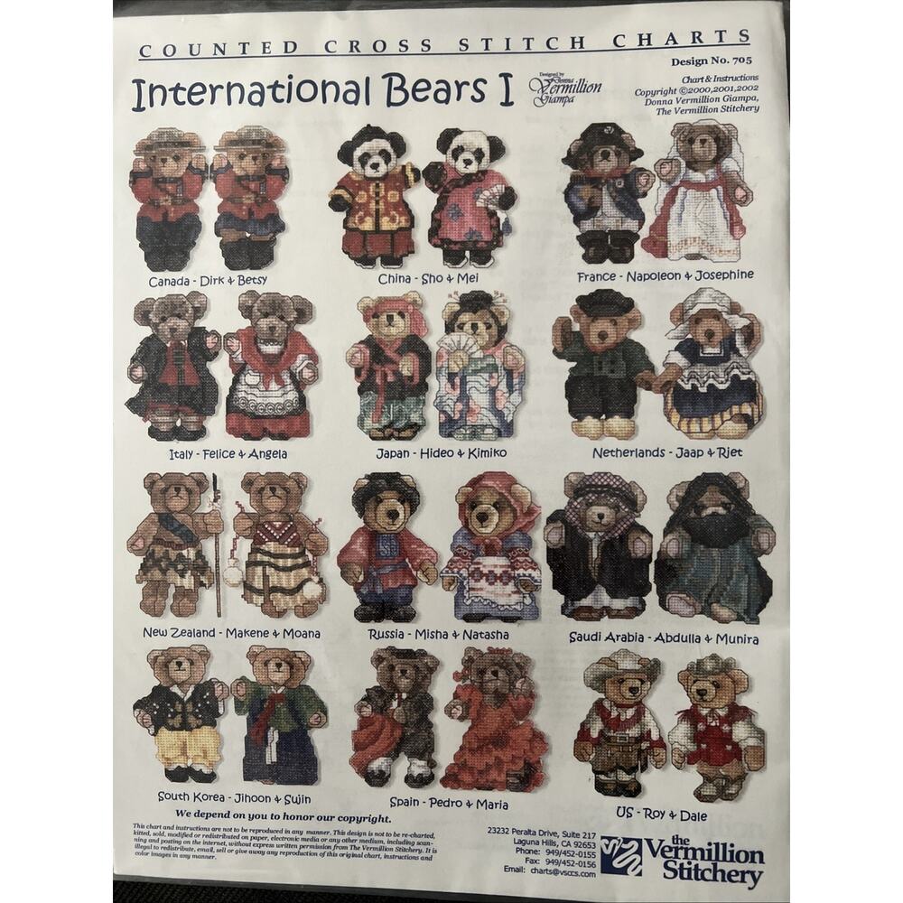 International Bears 1 Vermillion Stitchery Cross Stitch Pattern 705 - Picture 3 of 3